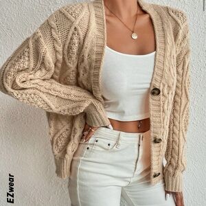 SHEIN: Light brown cable knit cardigan S